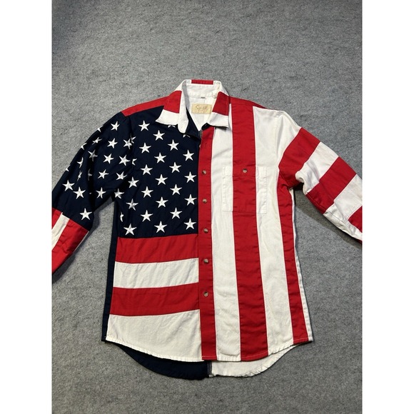Scully Western Shirt Mens M Red White Blue USA Flag Cowboy Rodeo Button Up - Picture 1 of 16